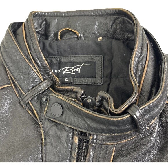 Black Rivet Cafe Racer Motorcycle Leather Jacket Mens XL Brown Distressed Finish - Picture 6 of 12